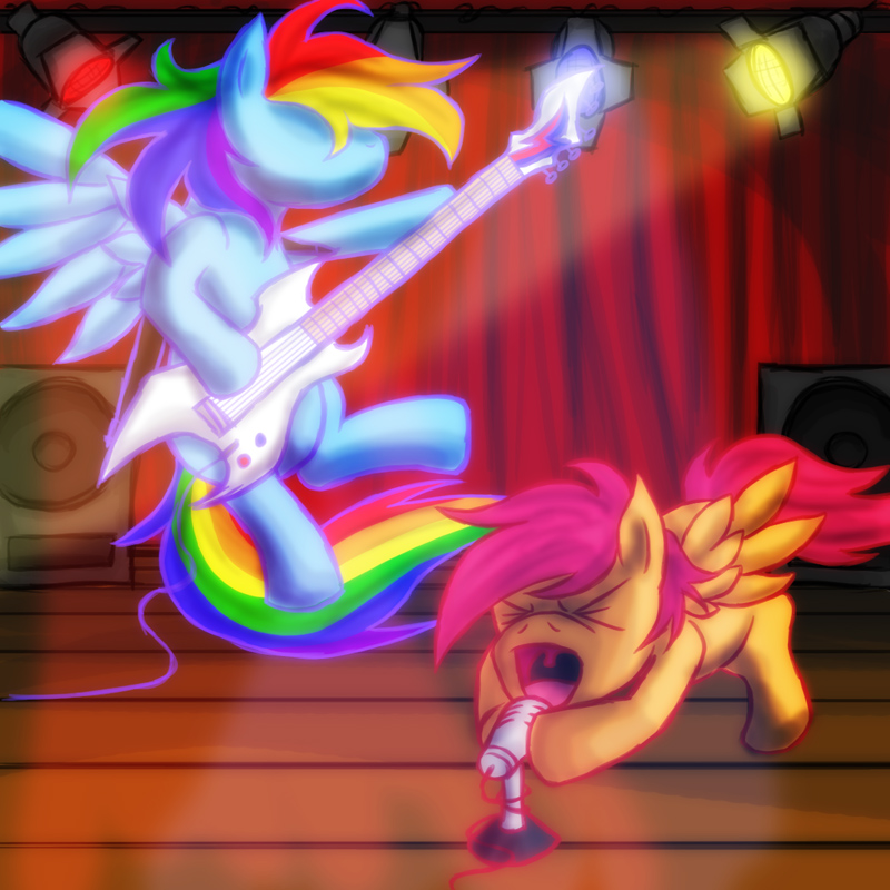 equine female friendship_is_magic guitar guitar_amp horse my_little_pony pegasus pony rainbow_dash_(mlp) rock_on scootaloo_(mlp)