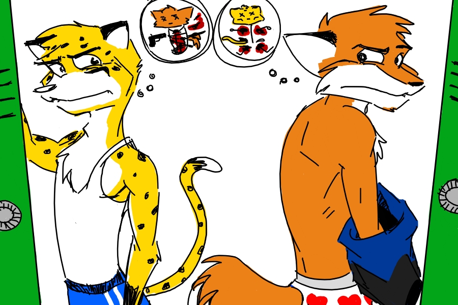canine cheetah closet_coon colin colin_young duma duma_matambo duo feline fox locker_room male mammal rivalry tail