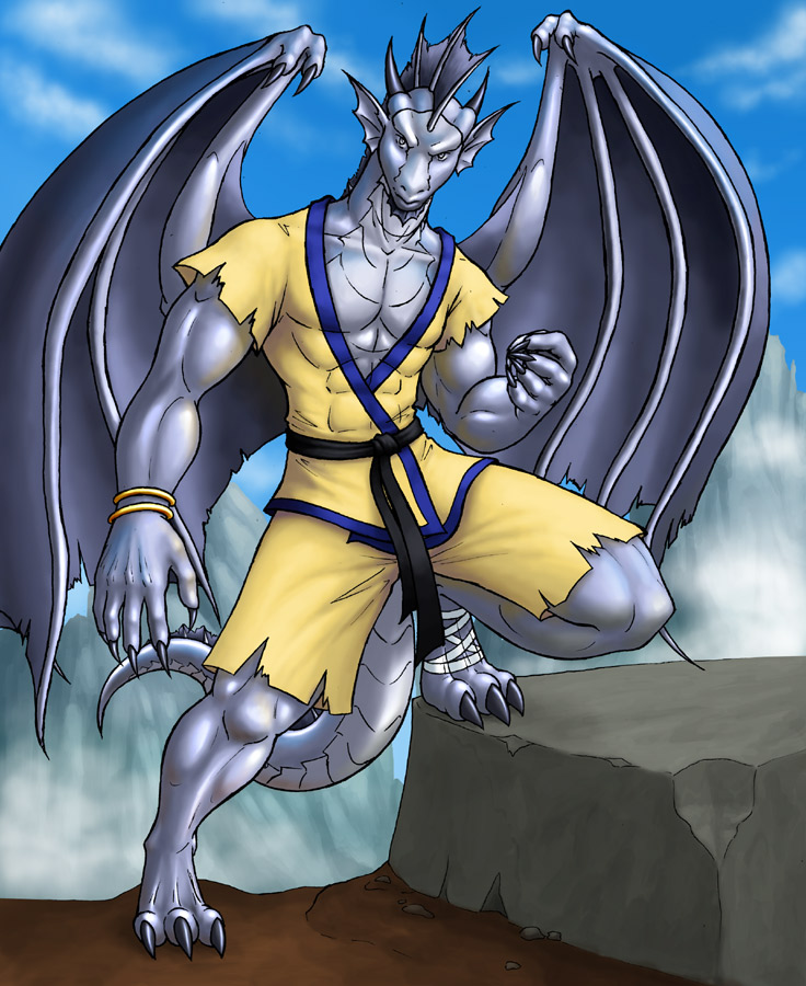 anthro avion belt clothing dragon evion joren looking_at_viewer male muscles solo tail wings