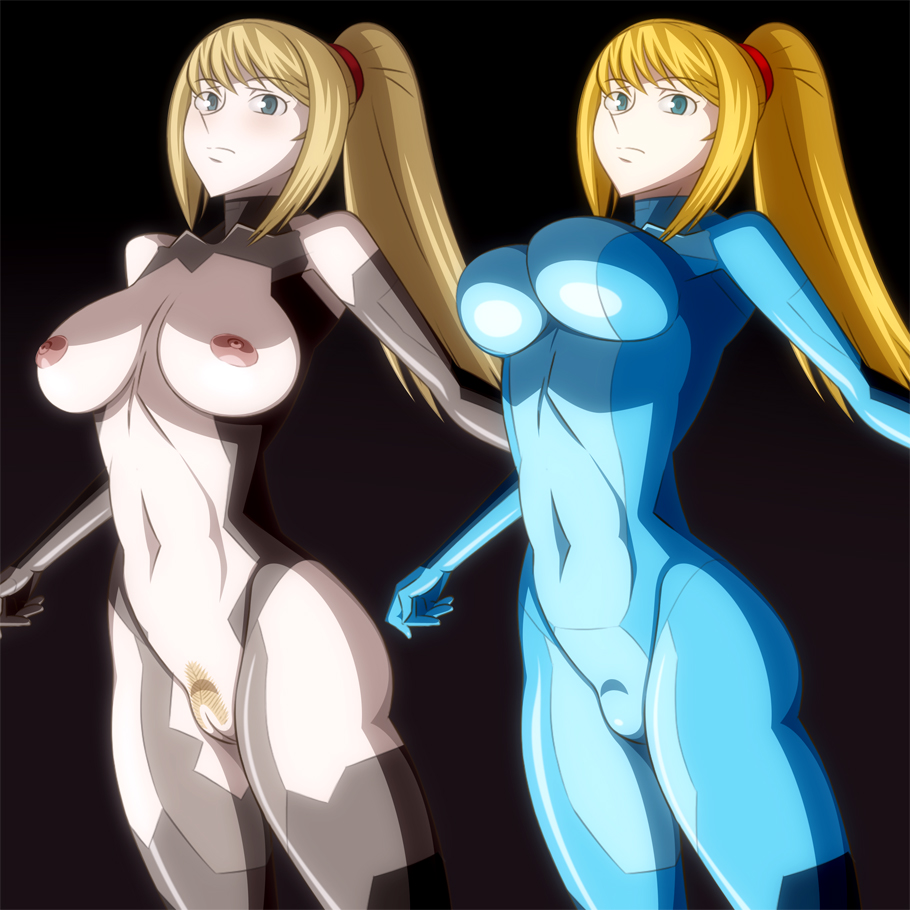 blonde_hair blue_eyes bodysuit breasts large_breasts metroid nintendo pussy samus_aran sarumatayama uncensored zero_suit