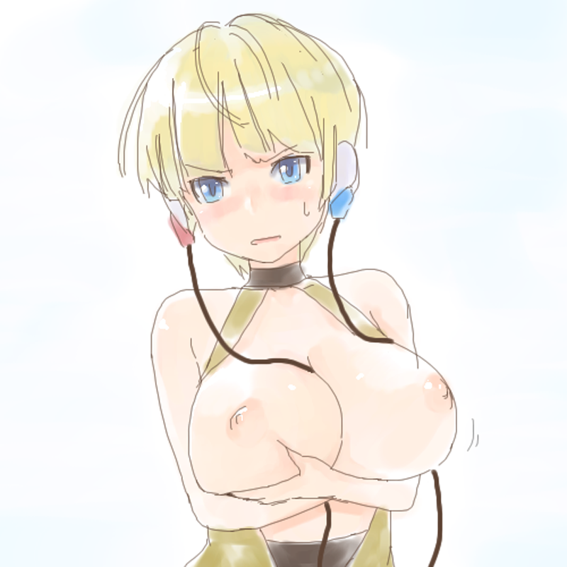 blonde_hair blue_eyes breasts elesa gym_leader kamitsure_(pokemon) nipples pokemon solo
