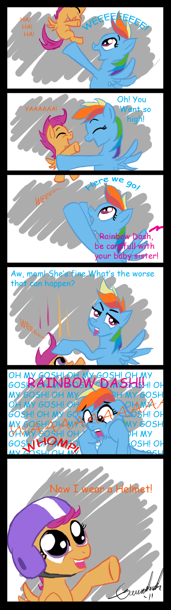 blue_fur comic cub dialog duo english_text equine female feral friendship_is_magic fur gavalanche hair hasbro helmet mammal mother multi-colored_hair my_little_pony open_mouth orange_hair pegasus purple_eyes purple_hair rainbow_dash_(mlp) rainbow_hair scootabuse scootaloo_(mlp) sibling sister text wings young