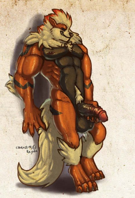abs anthro arcanine balls barefoot big_balls big_penis canine claws hyper leaning looking_at_viewer male mammal masturbation muscles nintendo penis pok&#233;mon pok&#233;morph pok&eacute;mon pose solo suck_mcjones tall uncut vein video_games