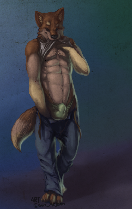 4_toes abs abstract_background akita_inu anthro balls biceps bulge canine claws clothing dog looking_at_viewer male mammal mason muscles pecs pose shirt shirt_lift solo standing suck_mcjones tank_top toe_claws underwear