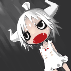 bad_id bad_pixiv_id character_request copyright_request fangs horns lowres matado short_hair solo white_hair