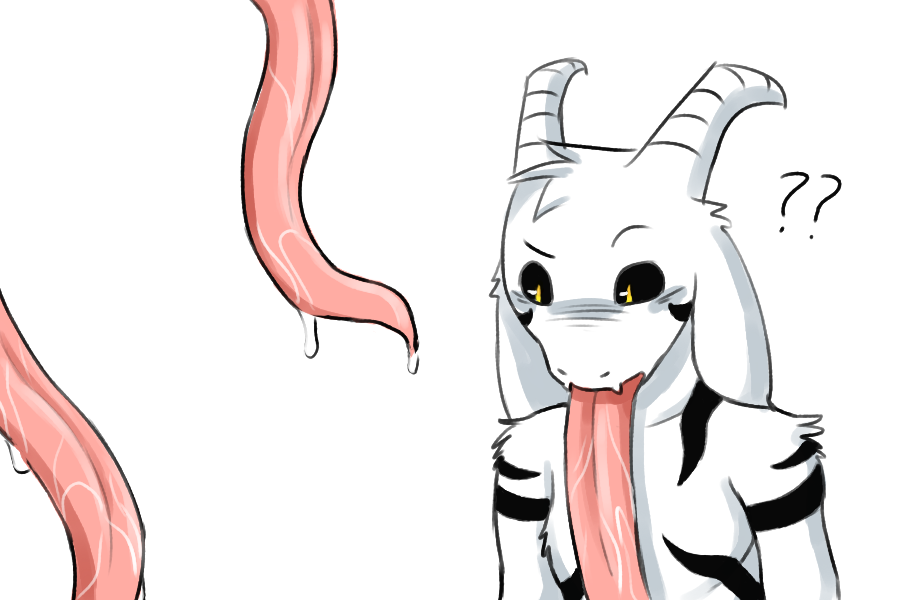 ? absurdly_long_tongue asriel_dreemurr asriel_dreemurr_(god_form) black_sclera boss_monster bovid caprine digital_media_(artwork) fur goat horn lewdtale long_ears long_tongue male mammal markings saliva solo tongue tongue_out undertale video_games white_fur