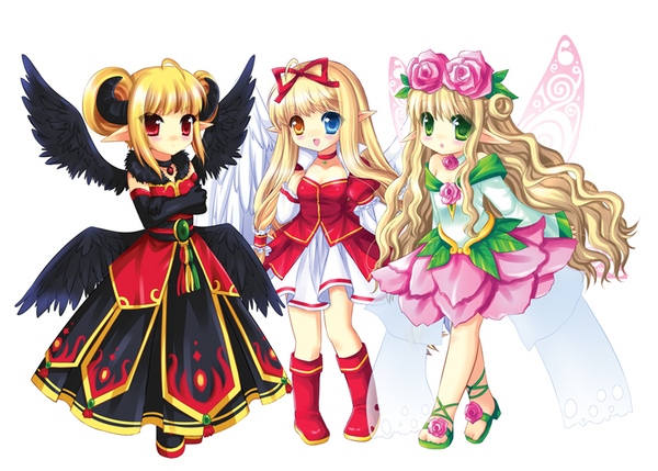 3girls dungeon_and_fighter loli mage mage_(dungeon_and_fighter) magician multiple_girls wings