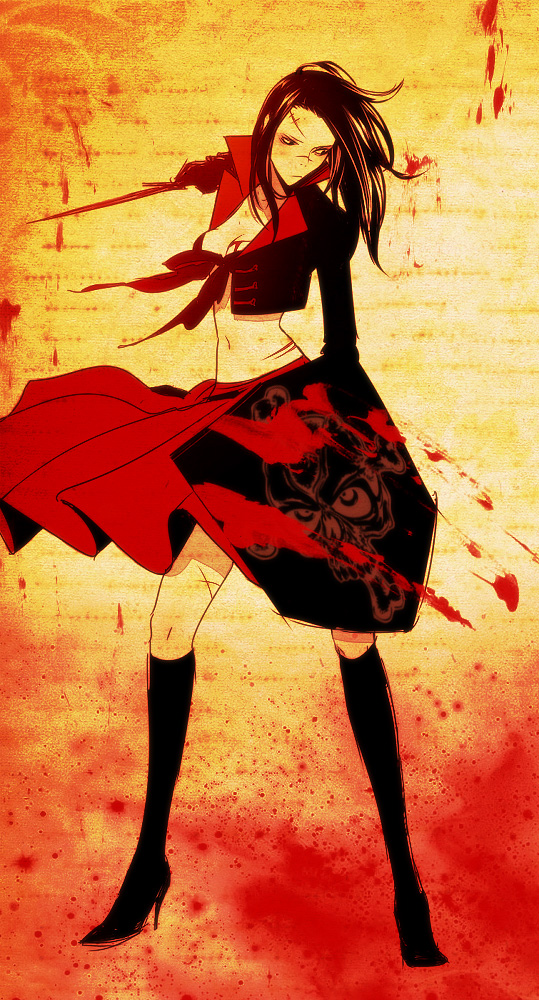 blade blood female koutarou_(artist) original scar shield skull solo