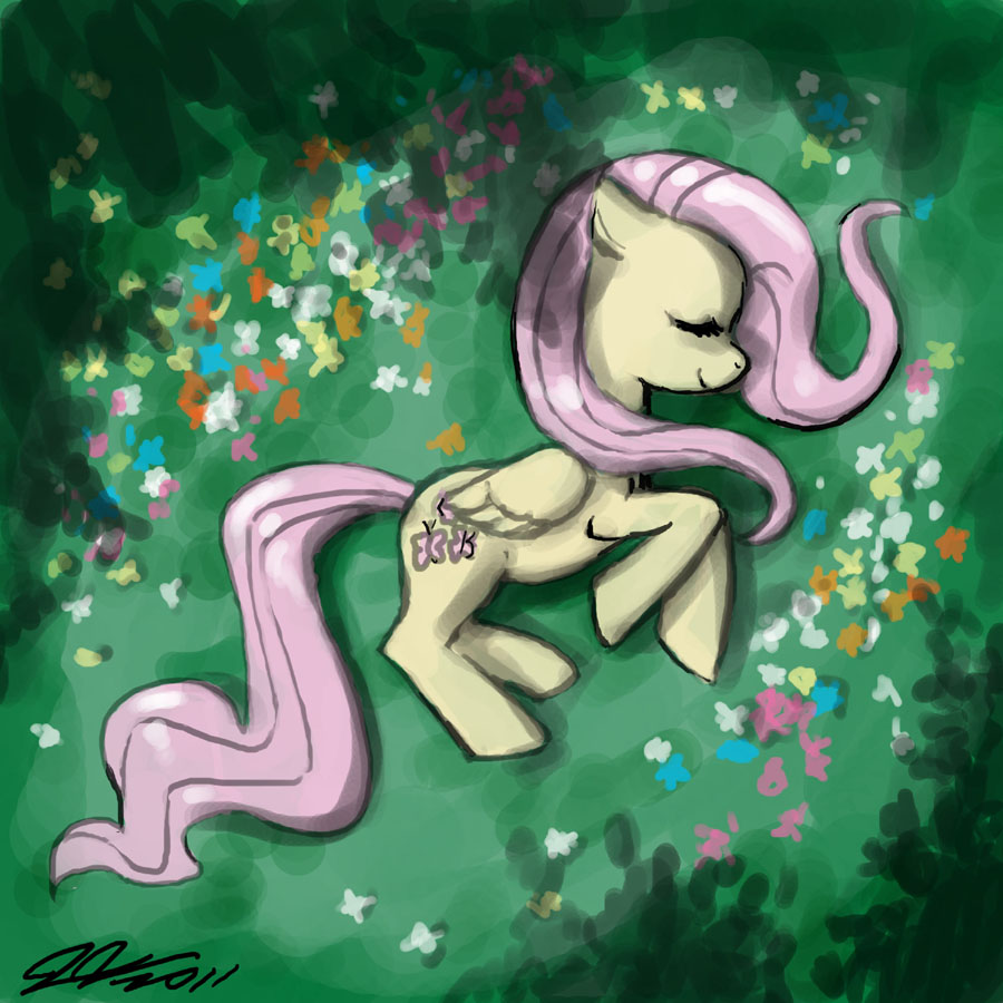 female feral fluttershy_(mlp) forest friendship_is_magic hasbro horse john_joseco mammal my_little_pony nap napping pegasus pony solo tree wings wood