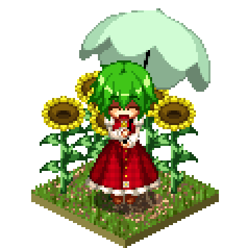^_^ closed_eyes dress flower kazami_yuuka lowres niwatori_takeshi pixel_art solo sunflower touhou umbrella