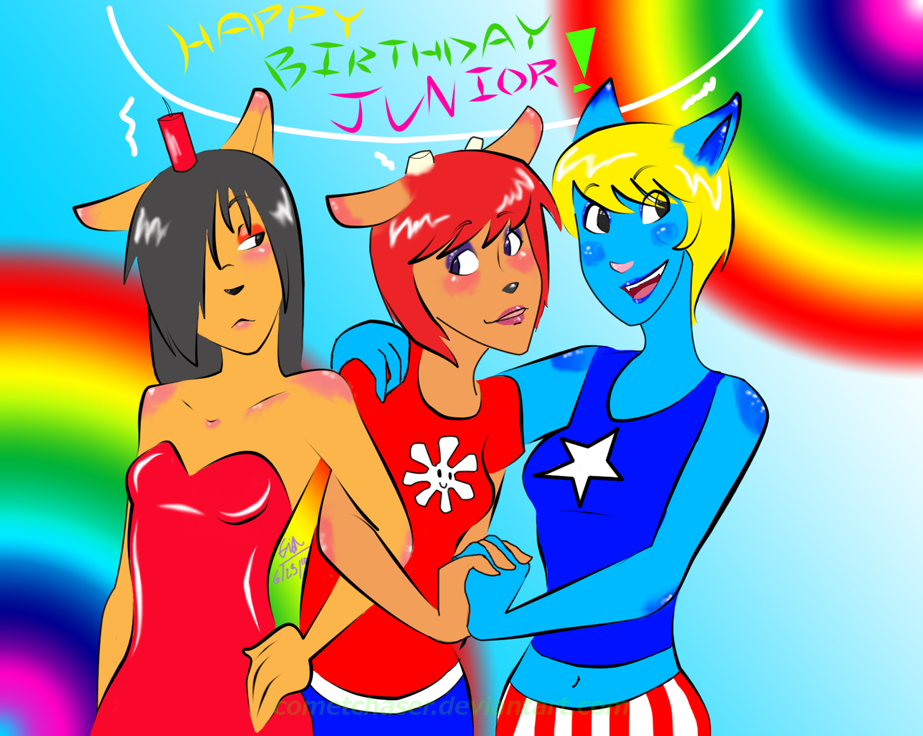 anthro caprine cat clothing cometchaser dress feline female friends group katy_kat lamb lammy_lamb looking_at_viewer ma-san mammal mouse pants parappa_the_rapper rainbow rodent sheep shirt smile team um_jammer_lammy video_games