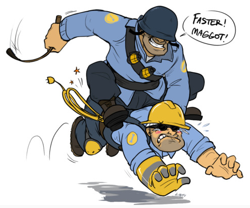 boots clothed clothing crying dialog dialogue domination duo engineer_(team_fortress_2) english_text eyewear fetish frown gloves goggles gottam grenade grimace grin hard_hat helmet human humor lintu male mammal pain riding riding_crop saddle smile soldier_(team_fortress_2) sweat team_fortress_2 teamwork_is_friendship tears text unknown_artist whip