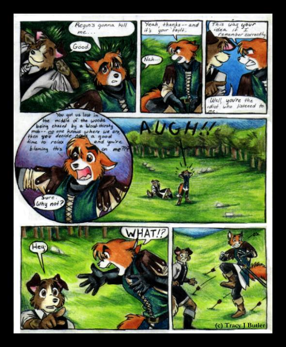 ainessa's_martyrs arrow canine comic dog fox fox_keegan male mammal medieval tracy_j_butler