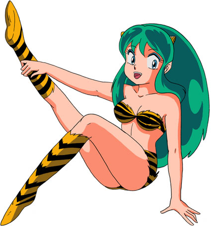 bikini green_hair horns legs long_hair lowres lum oni swimsuit urusei_yatsura