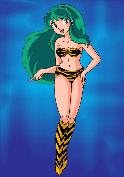 bikini green_hair horns long_hair lum oni swimsuit tagme urusei_yatsura