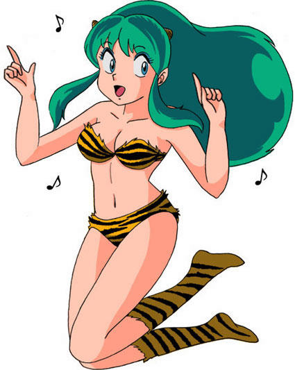bikini green_hair horns legs long_hair lum oni smile swimsuit tagme urusei_yatsura