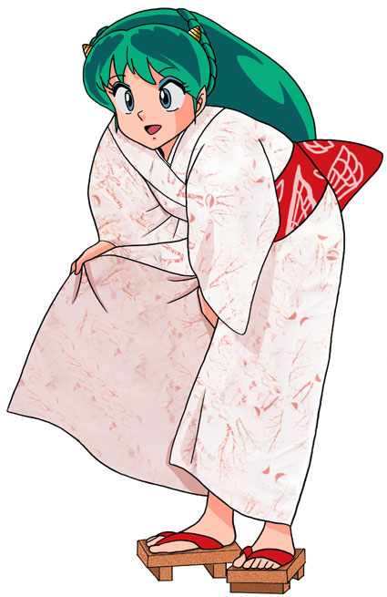 geta green_hair horns japanese_clothes kimono long_hair lum oni urusei_yatsura wooden_sandals