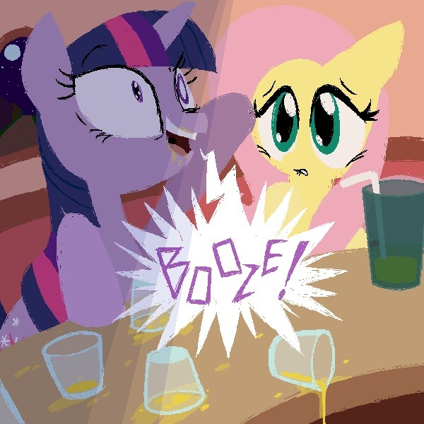 beverage booze couple drunk equine female feral fluttershy_(mlp) friendship_is_magic glass hasbro horn horse mammal mess messy my_little_pony pegasus pony straw twilight_sparkle_(mlp) unicorn unknown_artist what