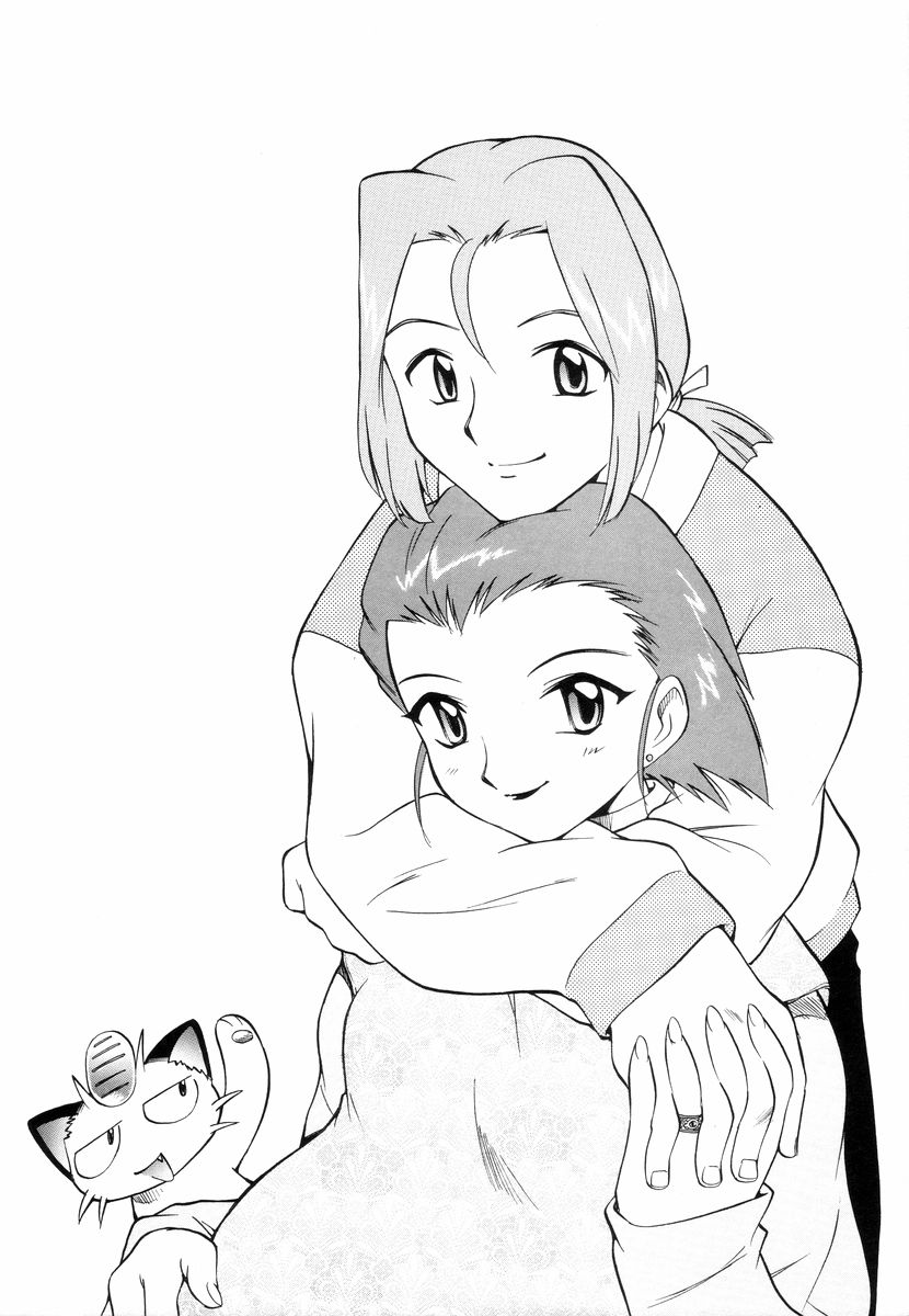 couple dengeki!_pikachu highres kamirenjaku_sanpei kojirou_(pokemon) meowth monochrome musashi_(pokemon) official_art ono_toshihiro pokemon pregnant