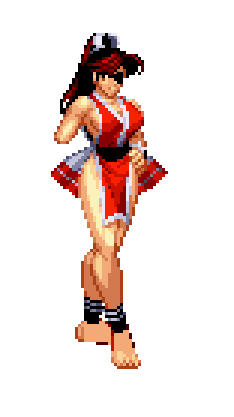 amputee anklet barefoot brown_hair eyepatch fatal_fury jewelry lowres pixel_art shiranui_mai snk sprite
