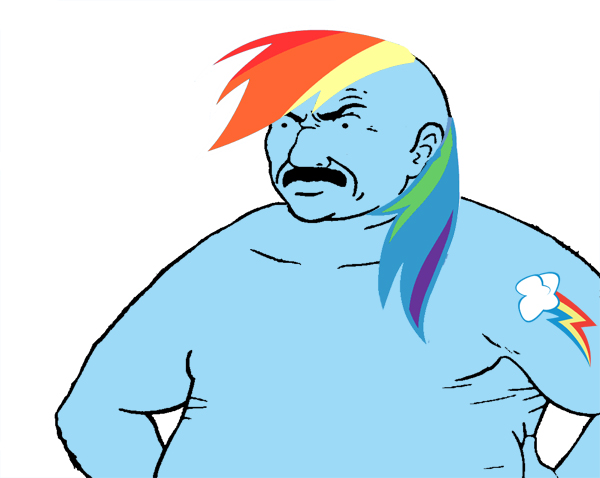 athf blue_skin carl carl_brutananadilewski crossover edit facial_hair friendship_is_magic frown hasbro human male mammal mustache my_little_pony plain_background rainbow_dash_(mlp) solo unknown_artist what_has_science_done white_background