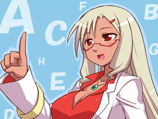 alphabet aq_interactive arcana_heart arcana_heart_2 atlus blonde_hair breasts cleavage dark_skin examu glasses hair_ornament hairclip jewelry large_breasts long_hair misao_(kami_no_misoshiru) necklace open_mouth parace_l'sia parace_l'sia red_eyes solo