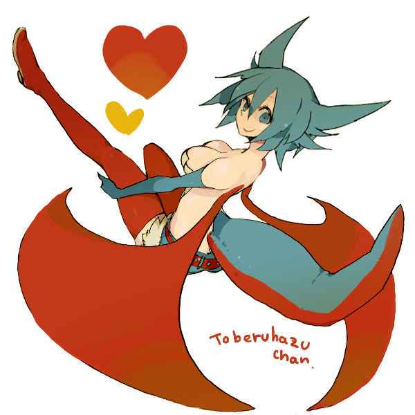 belt blue_eyes blue_hair boots breasts cleavage dragon_girl elbow_gloves gen_3_pokemon gloves heart l_hakase medium_breasts personification pokemon red_legwear red_wings salamence short_shorts shorts simple_background smile solo spiked_hair tail thigh_boots thighhighs white_background wings