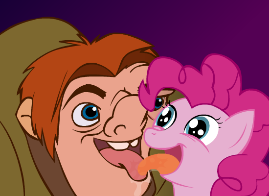 disney duo equine female friendship_is_magic fur hasbro horse human hunchback interspecies kissing licking male mammal my_little_pony nightmare_fuel pink_fur pinkie_pie_(mlp) pony quasimodo the_hunchback_of_notre_dame tongue unknown_artist