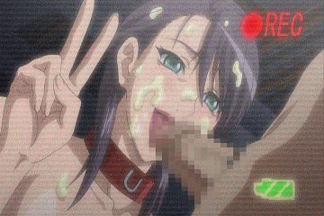 1boy 1girl animated animated_gif character_request cock collar cum facial fellatio gif green_eyes licking lowres oral peace penis purple_hair recording rei_zero solo_focus source_request v video