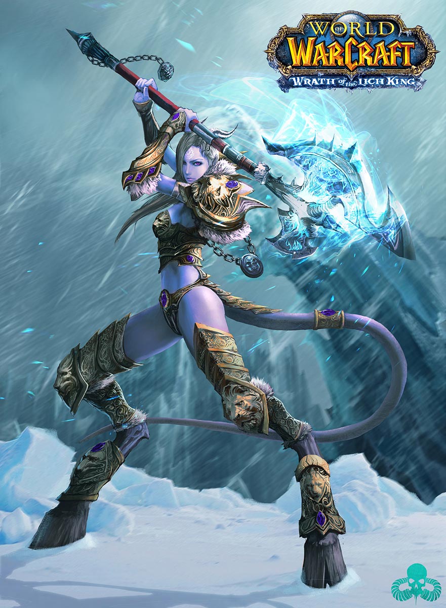 &#22307;&#25163; axe clothed clothing draenei female hooves horn ice long_tail looking_at_viewer navel purple_eyes skimpy solo tentacles unconvincing_armor unconvincing_armour video_games warcraft weapon world_of_warcraft