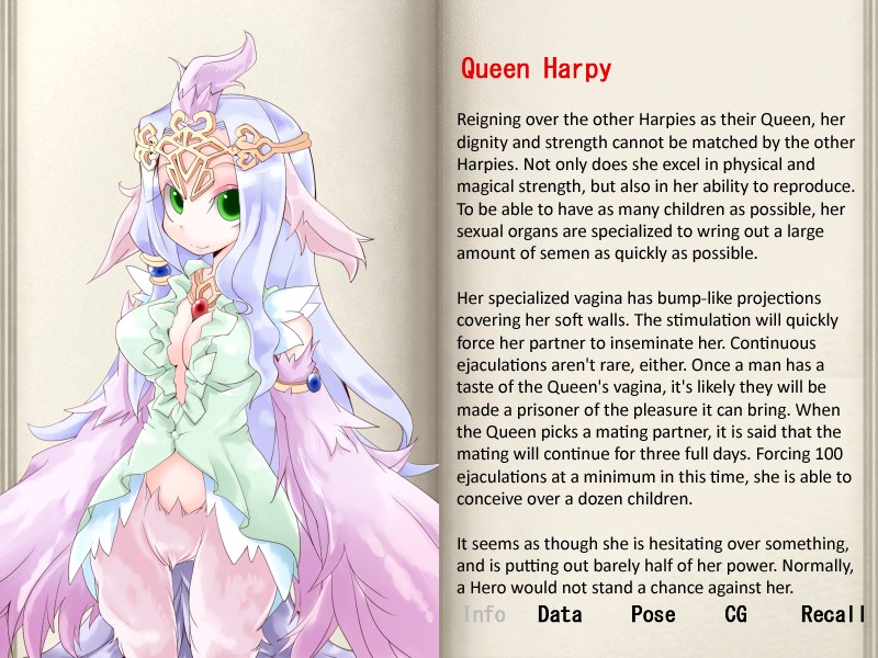 blue_hair breasts character_profile cleavage frfr green_hair harpy jewelry mon-musu_quest! monster_girl monster_girl_profile queen queen_harpy queen_harpy_(mon-musu_quest!)