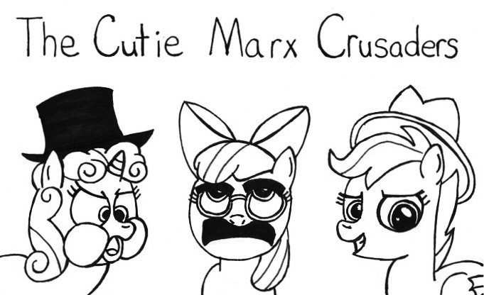applebloom_(mlp) chico cub cutie_mark_crusaders_(mlp) equine eyewear facial_hair female feral friendship_is_magic glasses groucho harpo hasbro hat horn horse mammal marx_brothers mustache my_little_pony pegasus plain_background pony samueleallen scootaloo_(mlp) sweetie_belle_(mlp) top_hat unicorn white_background wings young