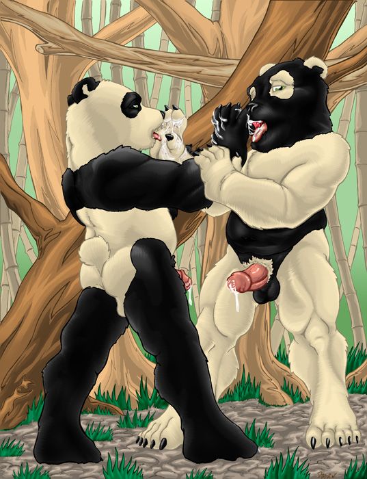 aftermath balls bear couple cum cum_in_mouth cum_inside dbruin erection forest gay licking looking_at_viewer male mammal panda penis snowballing tongue tree wood