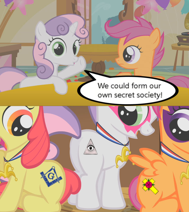 applebloom_(mlp) comic cross cub cutie_mark cutie_mark_crusaders_(mlp) equine eye eye_of_providence female feral flower freemason friendship_is_magic group hasbro horn horse humor humour illuminati mammal my_little_pony pegasus pony pyramid rose rosy_cross scootaloo_(mlp) secret_society square_and_compasses sweetie_belle_(mlp) unicorn unknown_artist wings young