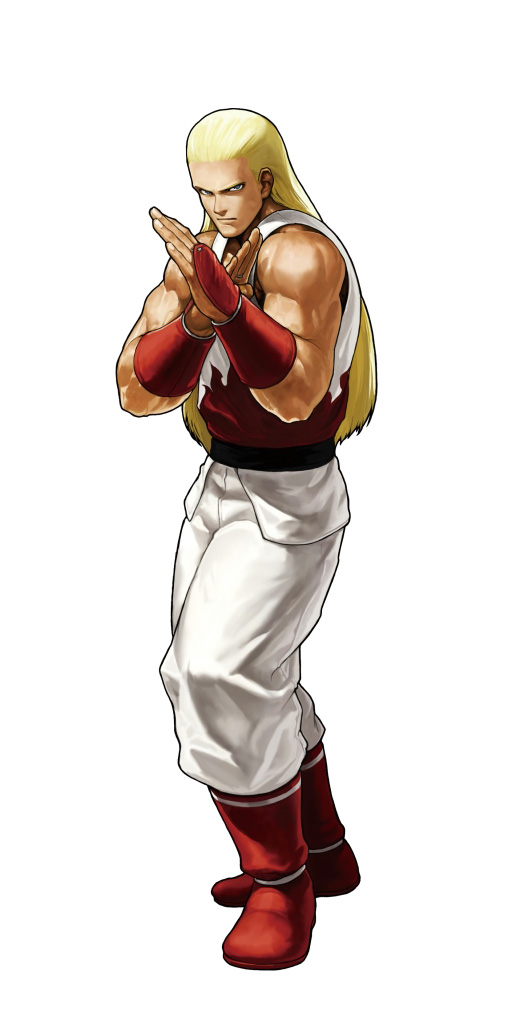 andy_bogard blonde_hair fatal_fury male_focus muscle official_art ogura_eisuke simple_background solo the_king_of_fighters the_king_of_fighters_xiii