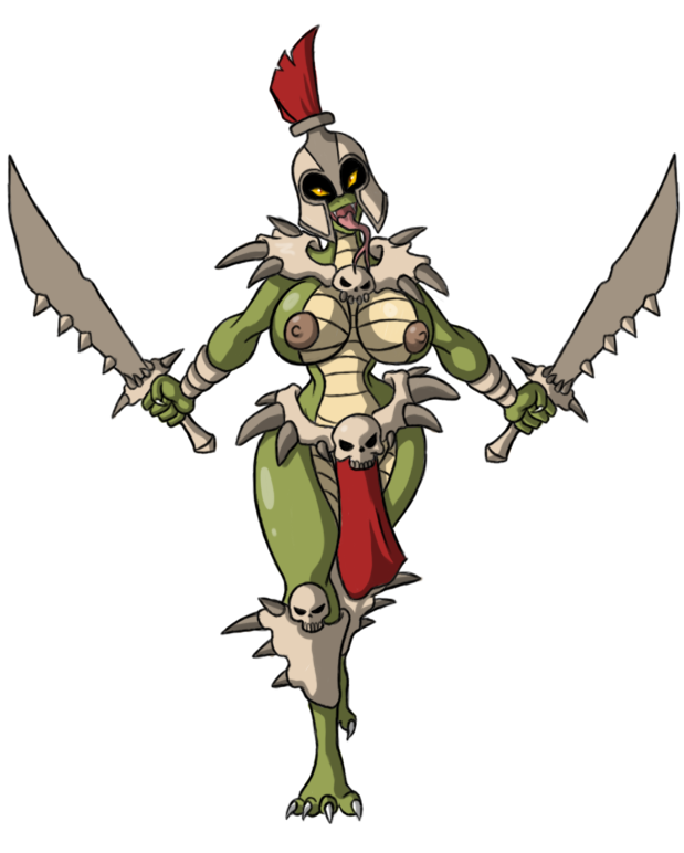 big_thighs bone breasts female lordstevie nipples plain_background reptile scalie skull solo sword thick_thighs tongue unconvincing_armor unconvincing_armour warrior weapon white_background