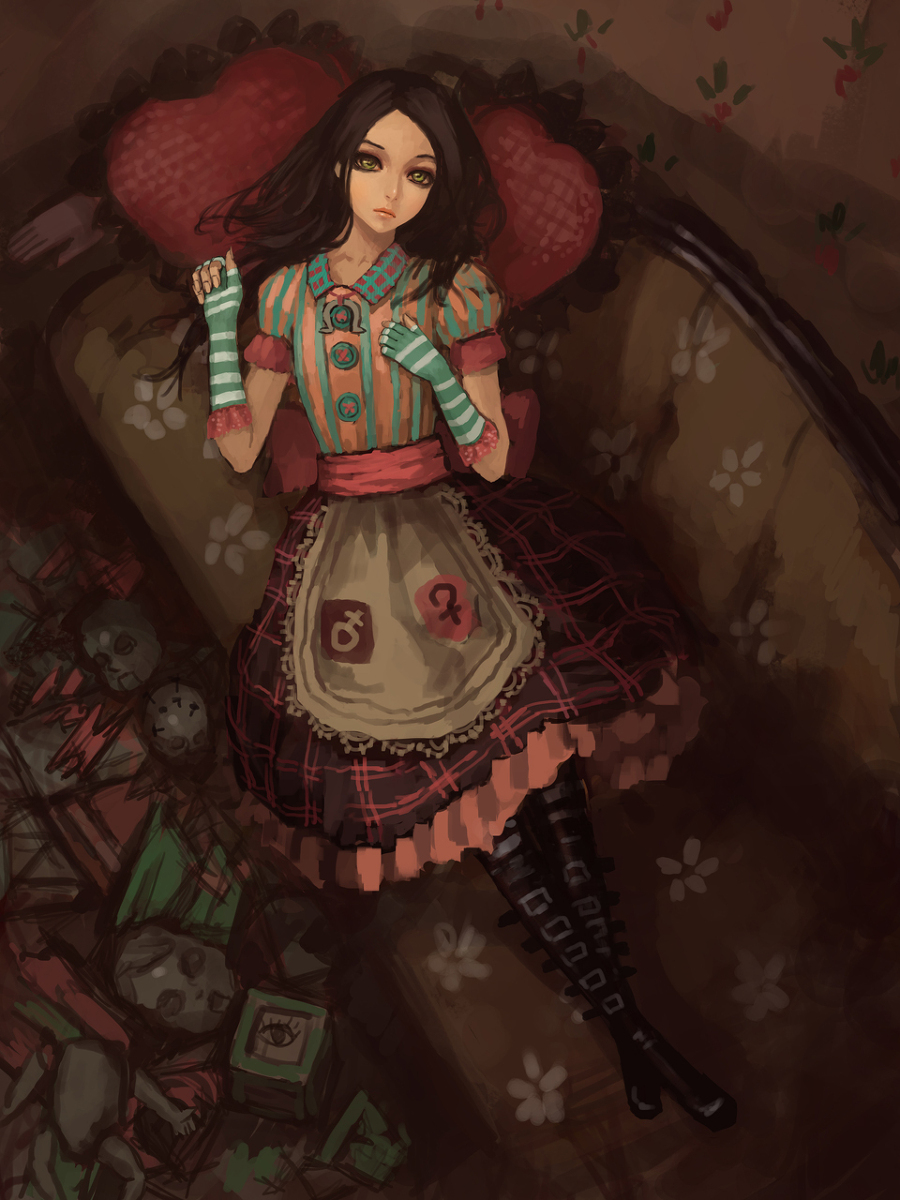 alice:_madness_returns alice_(character) alice_(wonderland) alice_in_wonderland american_mcgee's_alice american_mcgee's_alice artist_request black_hair green_eyes highres