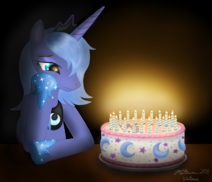 alicorn birthday birthday_cake cake cool_colors equine female feral food friendship_is_magic frown hasbro horn horse lonely mammal my_little_pony pony princess_luna_(mlp) sad solo unicorn ventious