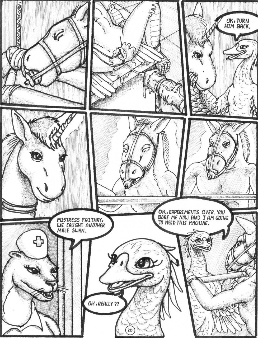 after_sex anatomically_correct animal_genitalia anthro avian bdsm bird black_and_white bondage bound breasts cock_gag comic criss-crossbreeding cum cum_string donkey dripping equine experiment faithry female feral flat_chest forced gag horn horsecock laboratory magic male mammal messy monochrome mustelid muzzle muzzle_(object) muzzled nurse otter penis pussy pussy_juice small_breasts swan transformation unicorn unknown_artist wrist_cuff