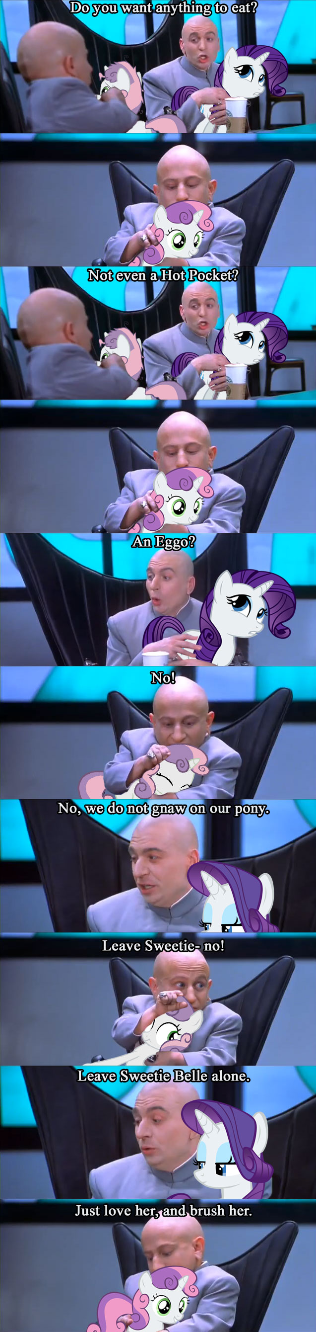 austin_powers chair coffee doctor_evil friendship_is_magic hasbro human mini-me my_little_pony rarity_(mlp) real sweetie_belle_(mlp)