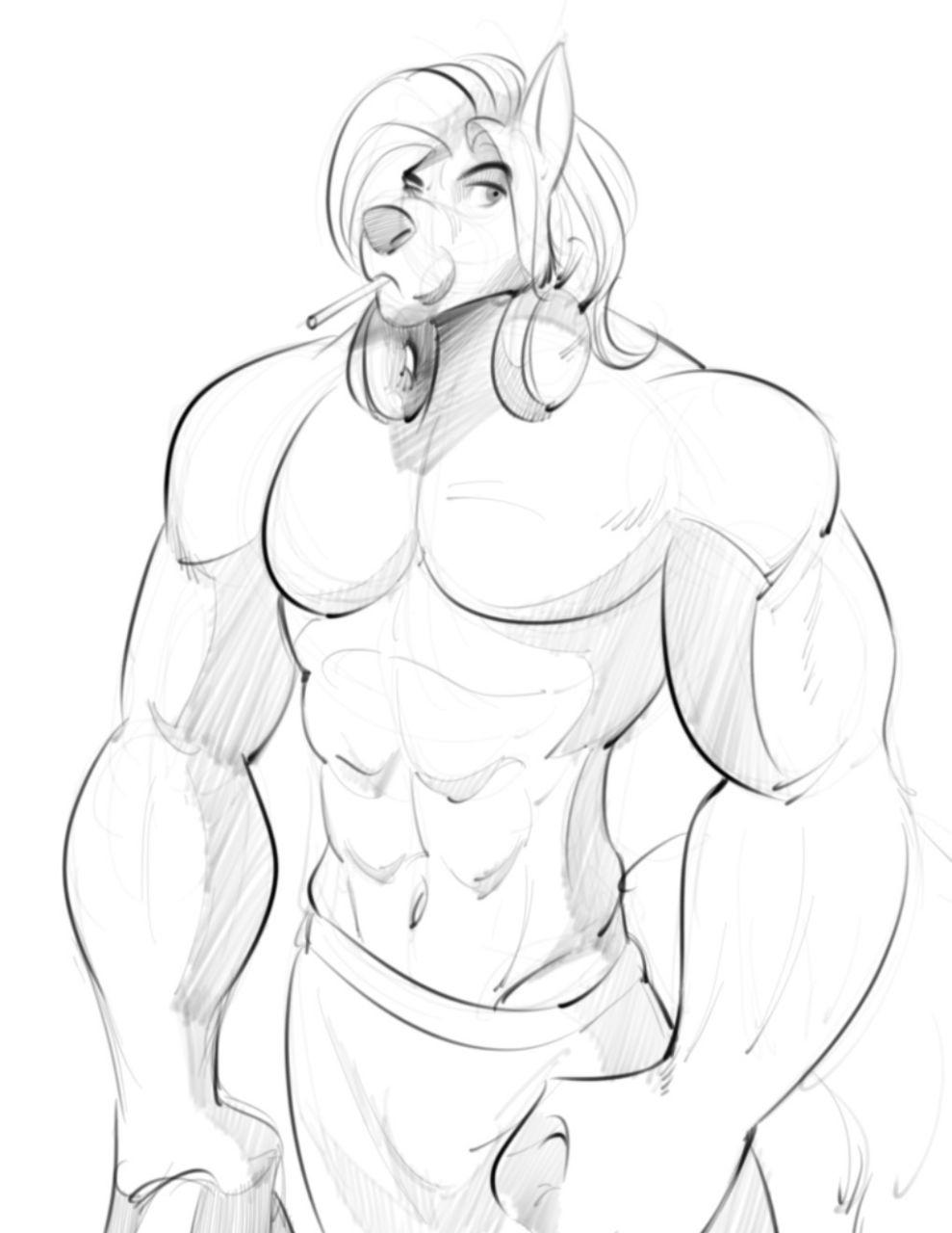 abs alexzandr_sokolov anthro biceps black_nose bottomwear broad_shoulders candy canid canine canis clothing dessert food hair hi_res lollipop long_hair male mammal mikeknight19 muscular navel pecs shorts sketch solo thigh_up waist wolf