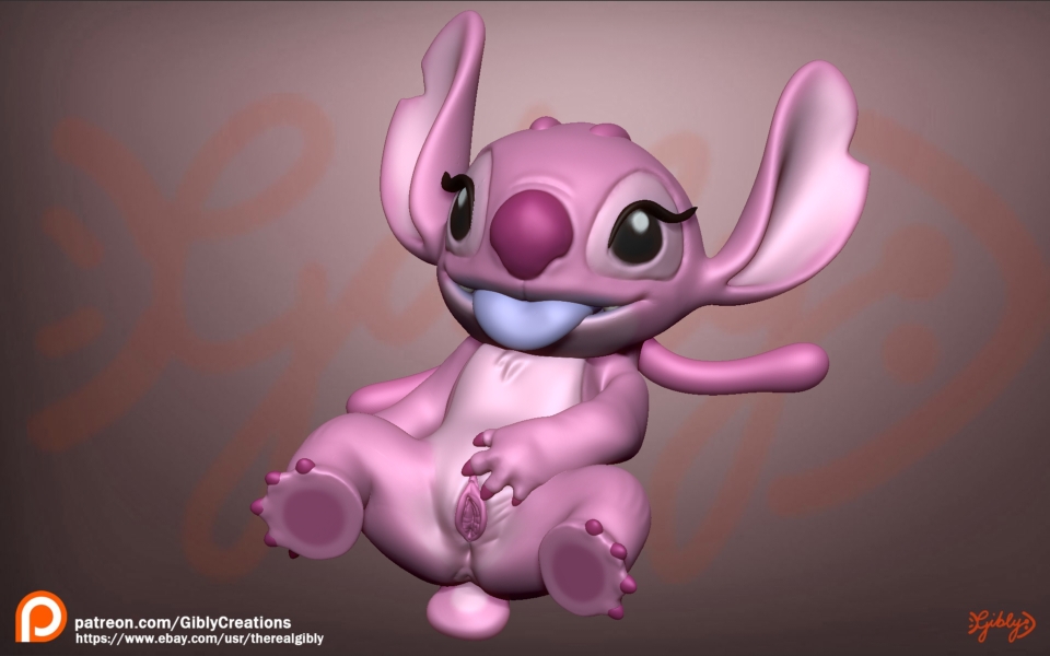 alien angel_(lilo_and_stitch) disney female feral genitals gibly lilo_and_stitch pink_body pussy size_difference smaller_female solo spread_pussy spreading tongue tongue_out