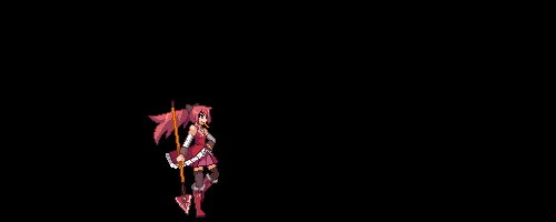 animated animated_gif attack bow cycbeam hair_bow long_hair lowres magical_girl mahou_shoujo_madoka_magica pixel_art polearm ponytail red_hair sakura_kyouko solo spear thighhighs weapon