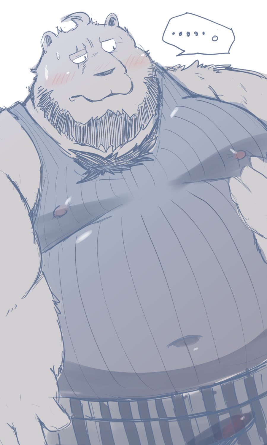 2024 anthro bear beard belly big_belly blush dain_4201 ellipsis facial_hair hi_res kemono male mammal moobs navel nipples overweight overweight_male scar simple_background solo white_background