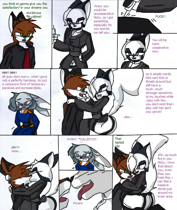 angry anthro big_butt bound butt canid canine clothed_female clothed_male colored comic cuckquean dialogue dipstick_ears dirty_talk disney duct_tape eyes_closed female forced forced_to_watch fox front_view genitals group hand_on_shoulder judy_hopps kissing lagomorph leporid looking_at_another male male/female mammal multicolored_ears nick_wilde on_lap pace-maker pussy rabbit rape rear_view red_fox scarlett_(yitexity) seductive shocked shocked_expression sitting sitting_on_another sitting_on_lap submissive submissive_male syringe tape tongue tongue_out traditional_media_(artwork) trio zootopia