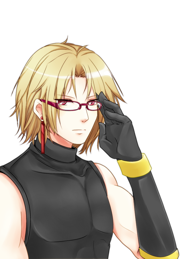 adelheid_bernstein bad_id bad_pixiv_id bespectacled blonde_hair earrings glasses gloves jewelry male_focus red_eyes shironeko_(gliffin_cat) solo the_king_of_fighters transparent_background