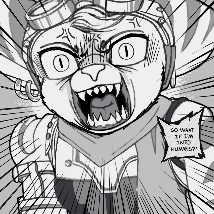 angry anthro comic eyewear fangs female goggles lombax mammal monochrome parody ratchet_and_clank rivet_(ratchet_and_clank) scarf solo sony_corporation sony_interactive_entertainment teeth text unknown_artist