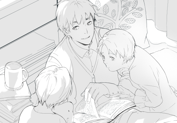 3boys ahoge axis_powers_hetalia book book_stack buttons carpet character_request child collared_shirt commentary_request cup curtains fingernails frilled_sleeves frills greyscale holding holding_stuffed_toy indoors leaning_forward living_room long_sleeves looking_at_another male_focus monochrome mug multiple_boys nineo open_book pants parted_lips shirt short_hair sleeves_past_wrists smile stuffed_animal stuffed_toy teddy_bear thick_eyebrows turning_page v-neck vest