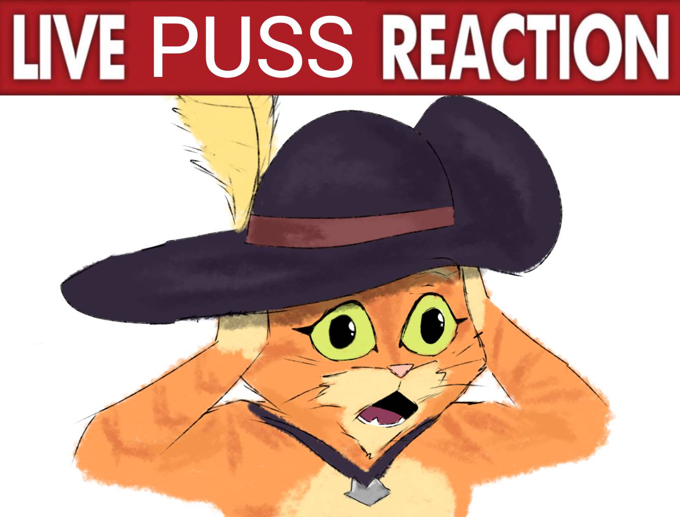 anthro clothing domestic_cat dreamworks felid feline felis fur green_eyes hand_on_face hat headgear headwear male mammal meme open_mouth orange_body orange_fur puss_in_boots_(character) puss_in_boots_(dreamworks) shocked shocked_expression simple_background solo tabby_cat text vistrou whiskers white_background wide_eyed