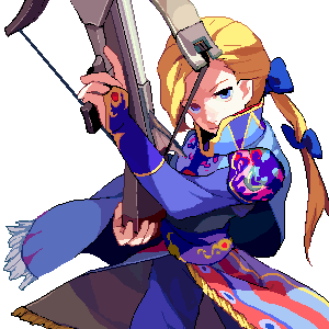bad_id bad_pixiv_id blonde_hair bow bow_(weapon) cape crossbow edgar_roni_figaro final_fantasy final_fantasy_vi hair_bow lowres male_focus oekaki ponytail solo ucchii weapon